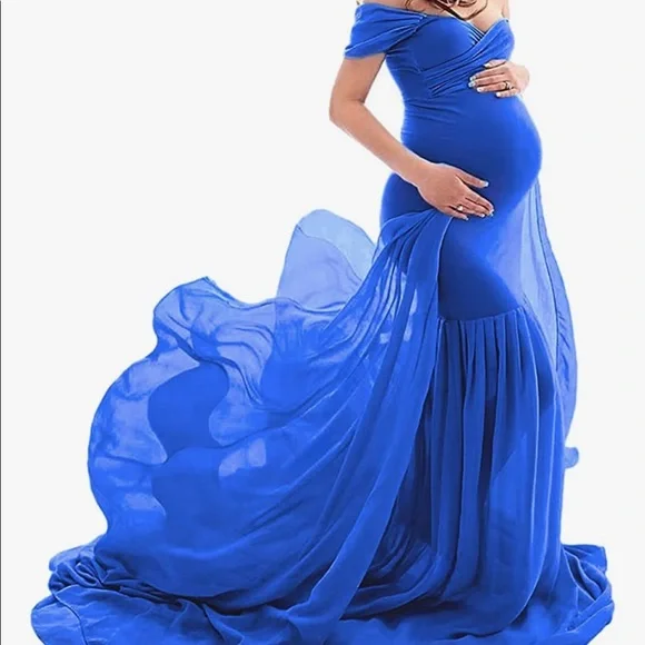 Dresses | Blue Mermaid Maternity Dress With A Train | Poshmark Dresses | Blue Mermaid Maternity Dress With A Train | Poshmark